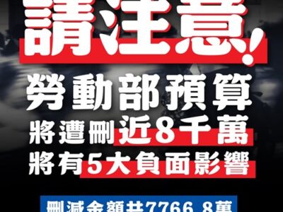 勞動部主管預算若遭刪減近8千萬 將嚴重影響勞動業務推動及一線人力薪資 洪申翰部長懇請各界支持勞動部114年度預算