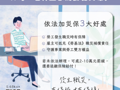 微型企業、個人工作室注意！只僱用1人也要納災保 員工安全有依靠