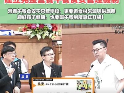 新北營養午餐3年31筆不合格 翁震州籲食安機制全面升級